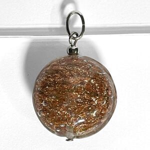 Art Glass Pendant Copper Tone Glitter Round Chunky Shimmer Boho Festival Charm